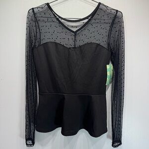 Black Sheer Polka Dot Lace Peplum Top Sweetheart Bodice Rock Steady Whimsigoth